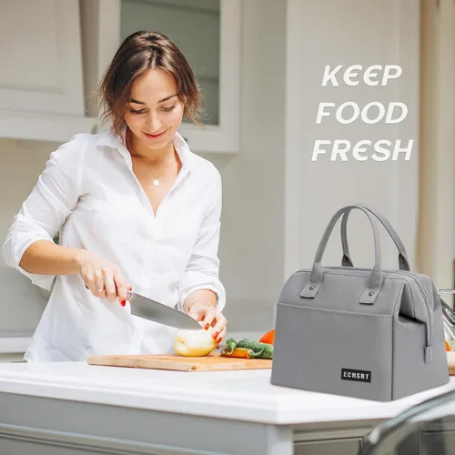 Miniatura 6 de ECHSRT Lonchera grande aislada para mujeres y hombres, a prueba de fugas, para el trabajo, viajes, adultos, lonchera térmica para oficina, 10 L, Gris