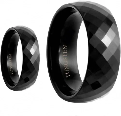 De su & Her 8mm6mm negro pulido espejo facetado brillante carburo de tungsteno boda banda anillo Set, tamaños 515incluyendo mitad tamaños,
