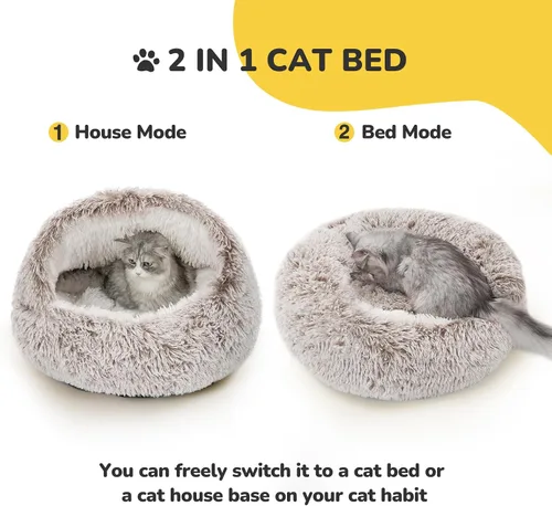 Miniatura 3 de CATISM Cama de felpa con capucha para gatos, nido relajante, cueva autocalentable, cómoda cápsula para gatos de interior o perros pequeños, cala