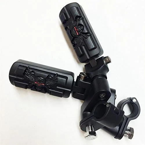 Miniatura 3 de Forma de zombi de calavera de ala de 1 1/4 "Highway Radical Stiletto 4475 Foot Pegs Abrazaderas para Harley Sportster Touring Cuerpo Negro Goma por