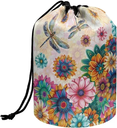 Miniatura 25 de Poceacles Bolsa de maquillaje con cordón, estuche portátil para cosméticos, bolsa de aseo de viaje, organizador de barril, bolsa de almacenamiento