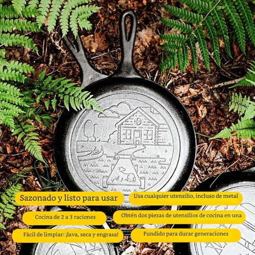 Miniatura 3 de Lodge Wanderlust Cabin - Cocina combinada de hierro fundido, juego de horno holandés y sartén de 2 piezas, tapa convertible para una cocina versátil