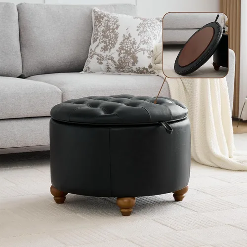 Miniatura 18 de WUTUTUEE Otomana redonda de almacenamiento de 24 pulgadas con bandeja, mesa de café circular tapizada moderna con almacenamiento, otomana tapizada