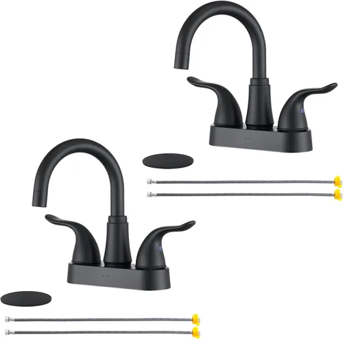 Miniatura 8 de KPW Grifo de Lavabo de Baño de 2 o 3 Orificios Negro Mate Centrado de 4 Pulgadas Grifo de Lavabo de Baño de 2 Manijas Chapado sobre Plástico ABS No