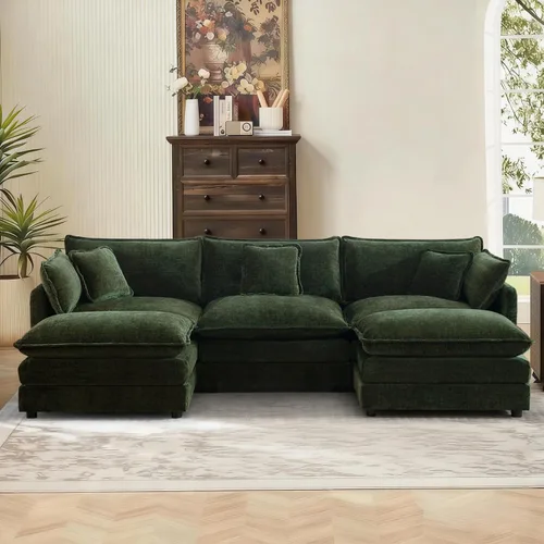 Miniatura 13 de Sofá seccional modular convertible de 76.7", sofás de dos plazas de chenilla con asiento profundo y cojines tipo loveseat para sala de estar, Beige