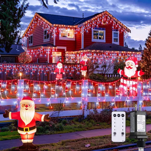 Miniatura 25 de JMEXSUSS 400 luces LED de Navidad de carámbano de 38.8 pies con control remoto, tira de luces multicolor para exteriores enchufables, 8 modos