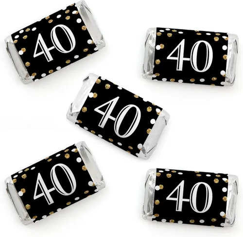 Big Dot of Happiness Adulto 40 cumpleaños – Oro – Mini Candy Bar Wrapper Stickers – Fiesta de Cumpleaños Pequeños Favores – 40 unidades