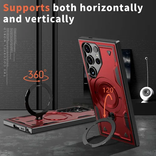 Miniatura 6 de Funda para Galaxy S26 Ultra, compatible con MagSafe, funda híbrida 2 en 1 protectora delgada y resistente con soporte magnético invisible para Rojo