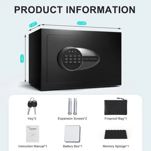 Miniatura 4 de BONANO Caja fuerte pequeña, caja de seguridad de 0.5 cúbicos con teclado electrónico y bolsa impermeable ignífuga, pequeña caja de seguridad