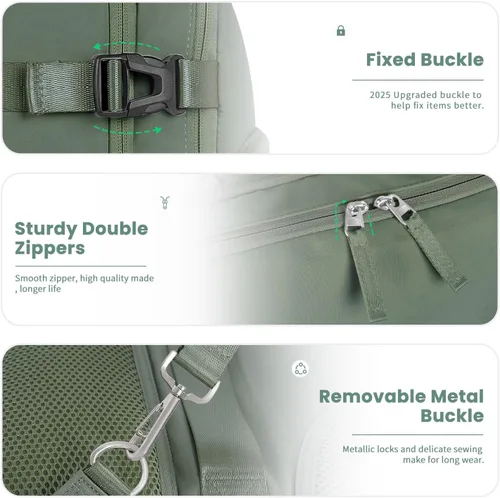 Miniatura 5 de Mochila de Viaje Sinaliy, Verde militar, Grande, Viajes