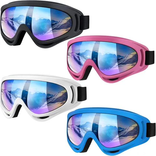 Paquete de 4 gafas de nieve para esquiar, gafas de nieve para hombres, mujeres, niños, jóvenes, adultos, niños y niñas, gafas de snowboard para