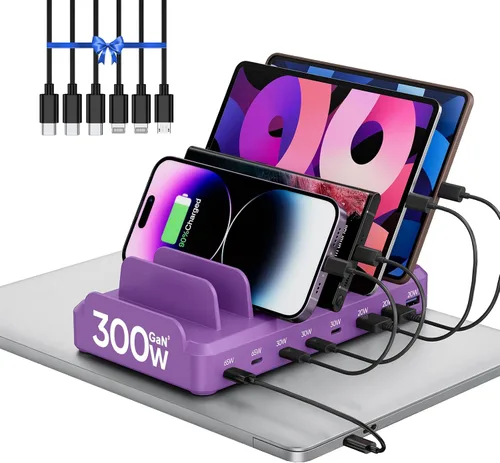 Miniatura 5 de Estación de carga de 300 W para múltiples dispositivos, estación de carga rápida USB C de 8 puertos para MacBook iPhone 17/16/15/14/13/12 Samsung