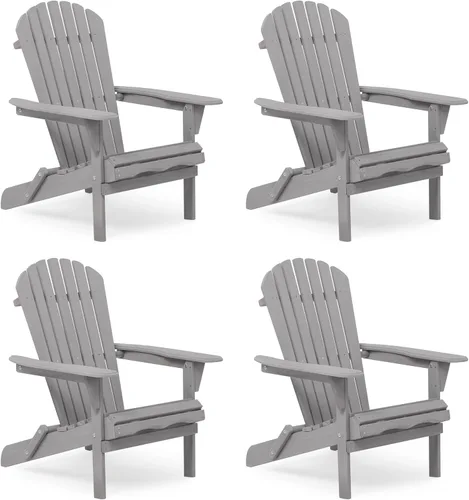 Miniatura 10 de Silla Adirondack plegable de madera de gran tamaño con respaldo y tabla de asiento premontados, silla de descanso para patio al aire libre, jardín