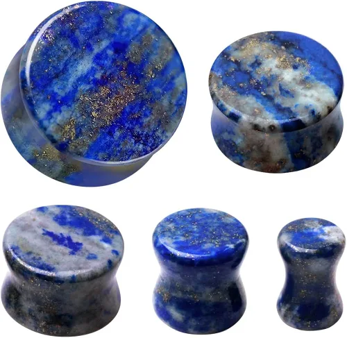 Miniatura 3 de Pierced Owl Tapones dobles acampanados de piedra lapislázuli natural de grado AAA, se venden como un par, Madera, Sin gemas.