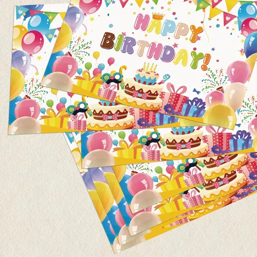 Miniatura 3 de Paquete de 50 manteles individuales de papel desechables de 16 x 11 pulgadas, banderas de colores, globos, pasteles, manteles individuales