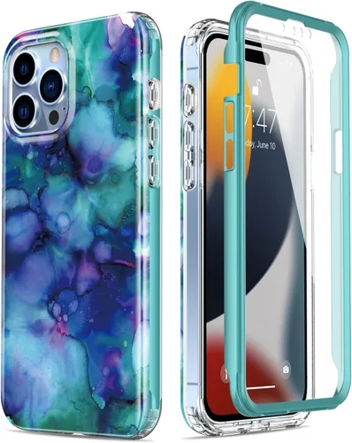 Miniatura 15 de Esdot Funda para iPhone 15 Pro con protector de pantalla integrado, funda duradera con diseños de moda para mujeres y niñas, elegante funda Piedra