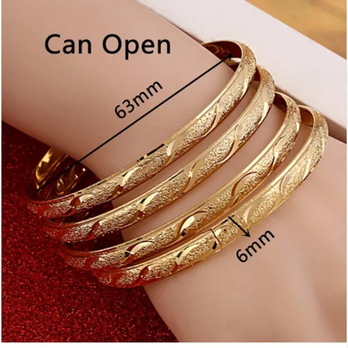 Miniatura 4 de 4pcs 0.236 in Decoración Fiesta Brazalete Dubai Oro Joyas Brazaletes, Latón
