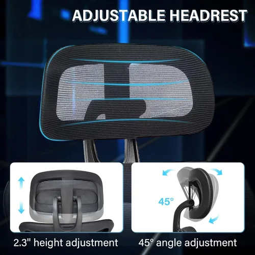 Miniatura 5 de Silla de oficina ergonómica de malla con reposapiés retráctil, silla de computadora de respaldo alto con soporte lumbar, reposabrazos ajustables