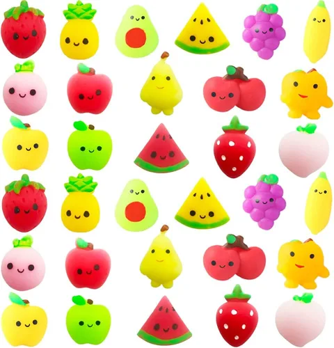 Juego de 32 juguetes esponjosos Mochi para niños, mini squishies Kawaii Fruit Squeeze Toys Pack Lindo alivio del estrés Juguetes de ansiedad para