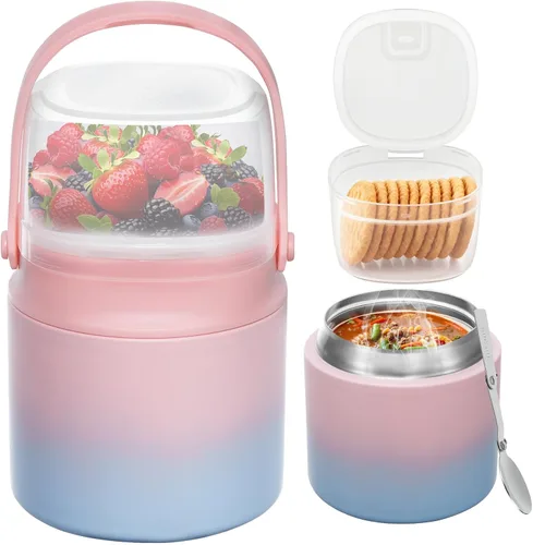 Miniatura 18 de Termo de sopa 2 en 1 para comida caliente, 14 onzas con caja de aperitivos, contenedor aislado a prueba de fugas, recipiente de almuerzo aislado
