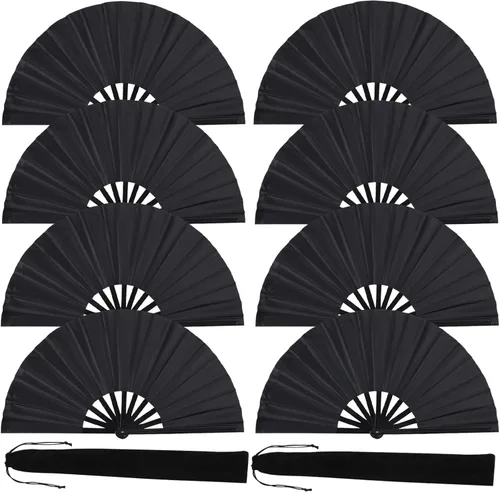 Miniatura 7 de Paquete de 8 ventiladores de mano plegables grandes para baile de línea, ventilador de estallido con funda de soporte, ventilador de mano grande