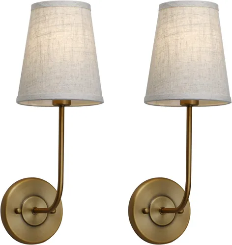 Miniatura 7 de Permo Lámpara de pared industrial rústica clásica con embudo acampanado de tela de lino, para mesita de noche, para dormitorio, lectura de noche