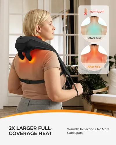 Miniatura 5 de Masajeador de cuello inalámbrico HSA elegible por la FSA con calor y control remoto, masajeador de hombro Shiatsu manos libres para aliviar el dolor