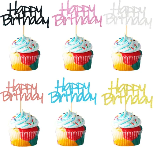 24 piezas de decoración de cupcakes de 6 colores mezclados para tartas, alimentos y frutas para celebrar fiestas de cumpleaños