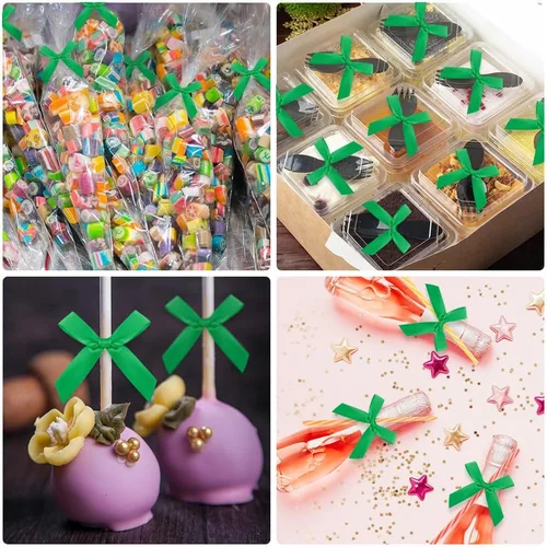 Miniatura 7 de Paquete de 50 lazos de lazo torcido verde, lazos de cinta de satén pequeños para manualidades, mini corbatines para regalos, decoraciones
