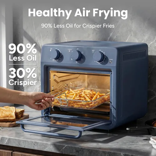 Miniatura 6 de SMIRLY Combo de horno tostador 6 en 1, encimera de horno de convección de 27 cuartos de galón, horno de 1800 W para tostar, asar, hornear, Azul