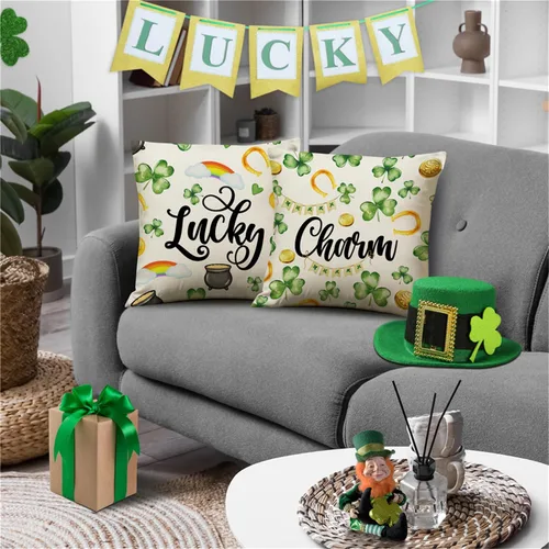 Miniatura 3 de NIGHTWISH Juego de 4 fundas de almohada del Día de San Patricio de 16 x 16 pulgadas, diseño de gnomo de camión de trébol, decoración del día de San
