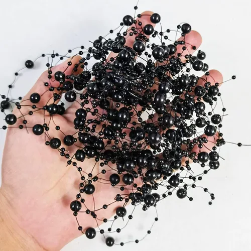 Miniatura 5 de 50 piezas de cadena de perlas para centro de mesa de velas flotantes, relleno de jarrón de perlas sintéticas negras para decoración de mesa de boda.