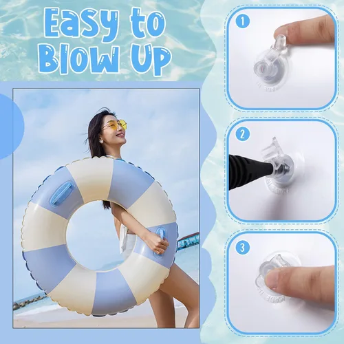 Miniatura 2 de Anillo de natación grande con asas para adultos, tubos interiores de piscina clásicos a rayas, flotadores inflables para adultos, flotadores