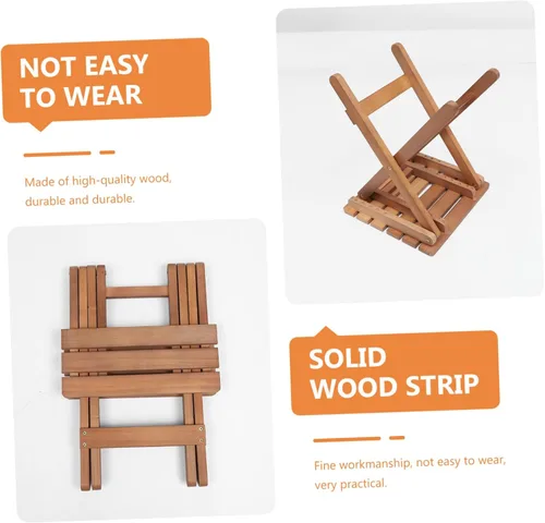 Miniatura 3 de Chic Solid Wood Long Strip Folding Chair Stool Kitchen Stool Portable Natural Wood