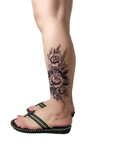 Miniatura 2 de DaLin 4 hojas de tatuajes temporales de rosa negra falsos tatuajes para mujer