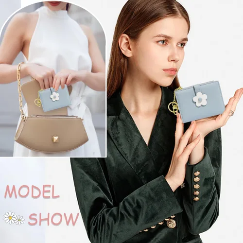 Miniatura 5 de Sunwel Fashion Pequeña y bonita cartera de tres pliegues delgada cartera con ventana de identificaciónfoto tarjetero con hebilla de patrón de flores
