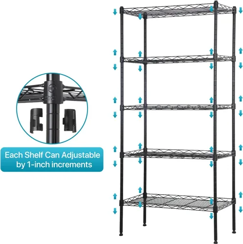 Miniatura 5 de Estantería de almacenamiento de 5 niveles, estante NSF ajustable en altura, estantes de alambre organizador de acero para lugares pequeños, cocina