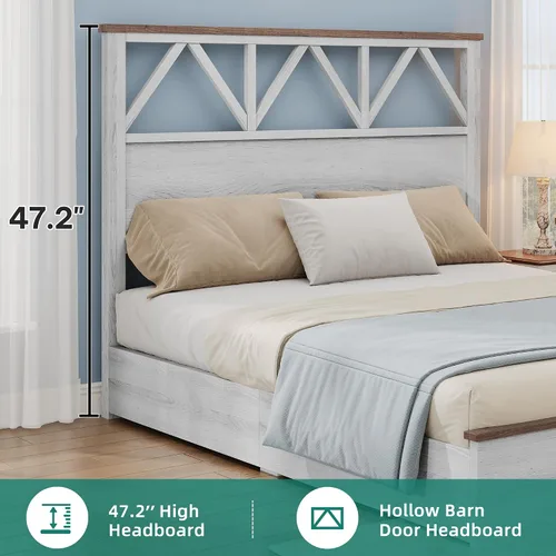 Miniatura 3 de YITAHOME Marco de cama tamaño completo con cabecera de 47.2'', plataforma de marco de cama de madera rústica con listones, resistente y silencioso