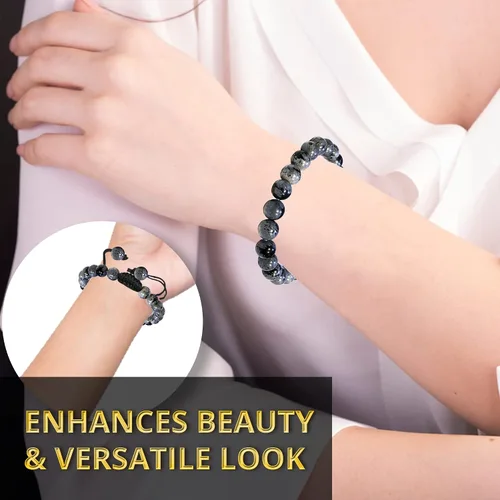 Miniatura 193 de Adjustable Crystal Bracelet – Gemstone Bead Bracelet with Adjustable Macrame String – Chic Gemstone Bracelet for Men and Women – 8mm Round Healing