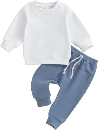 Miniatura 101 de Conjunto de ropa de otoño e invierno para bebé niño pequeño, sudadera de manga larga con colores contrastantes, pantalones elásticos para recién