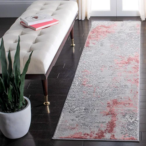 Miniatura 8 de SAFAVIEH Meadow Collection - Alfombra decorativa de 2 x 5 pies, gris claro y rosa, diseño abstracto moderno, no desprende pelusa y de fácil cuidado