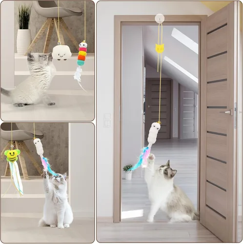 Miniatura 3 de JIARON 6 juguetes interactivos de plumas para gatos, juguete retráctil para colgar en interiores, juguetes de juego propio hacen ejercicio divertido