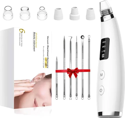 Aspiradora eliminadora de puntos negros, limpiador de poros recargable tipo C con 3 succiones ajustables, 6 sondas y kit de herramientas extractoras