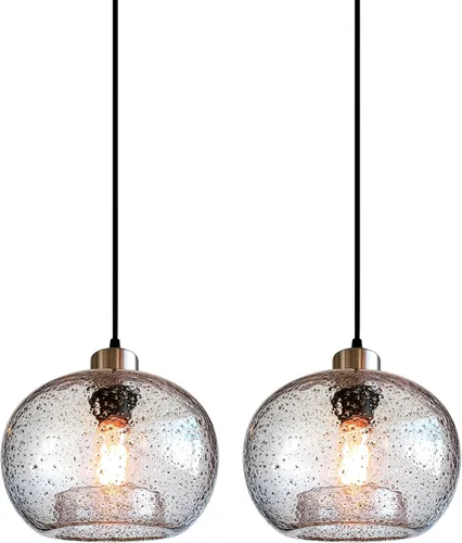 Miniatura 11 de CASAMOTION Lámpara colgante de techo de vidrio soplado a mano, luz colgante rústica moderna, vidrio transparente con semillas y polvo de arena