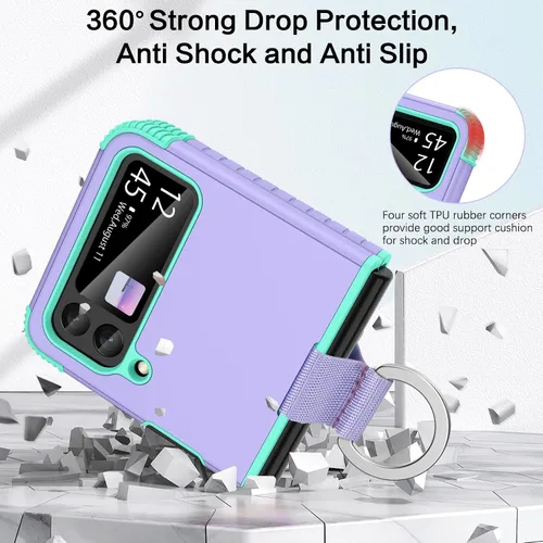 Miniatura 2 de BENTOBEN Funda para Samsung Galaxy Z Flip 4, Z Flip 4 5G, resistente 2 en 1, cuerpo completo, resistente, a prueba de golpes, con anillo
