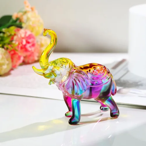 Miniatura 6 de YWHL Figura de Elefante de Cristal y Vidrio Regalos para Mujeres, Estatua de Elefante Colorida Hecha a Mano Decoración Regalo para Amantes