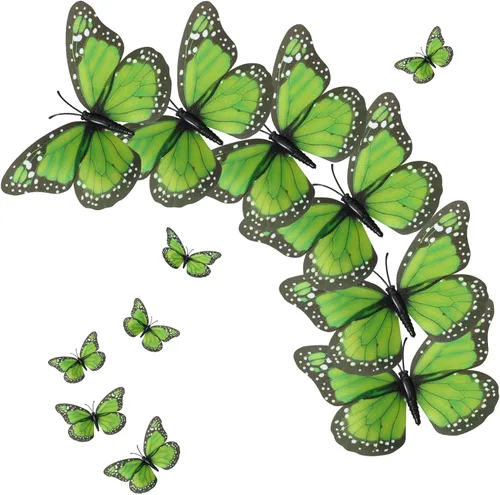 Syhood 24 piezas de decoraciones de mariposa monarca verde esmeralda de 4.7 pulgadas, artificiales 3D falsas grandes mariposas verdes salvia,