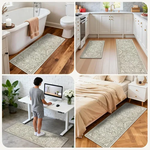 Miniatura 8 de Ileading Juegos de Alfombras de Cocina Anti Fatiga de 2 Piezas Tapetes de Cocina Acolchados para Piso Impermeables Juego de Tapetes de Cocina