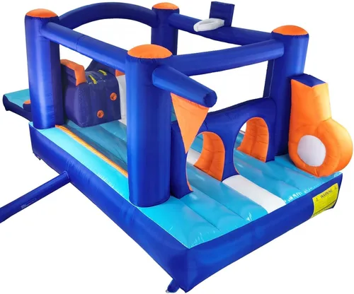 Miniatura 5 de Casa de Rebote Inflable con Pista de Obstáculos para Niños - 2 Toboganes de Carreras, Área de Salto, Túnel y Paredes de Escalada con Soplador