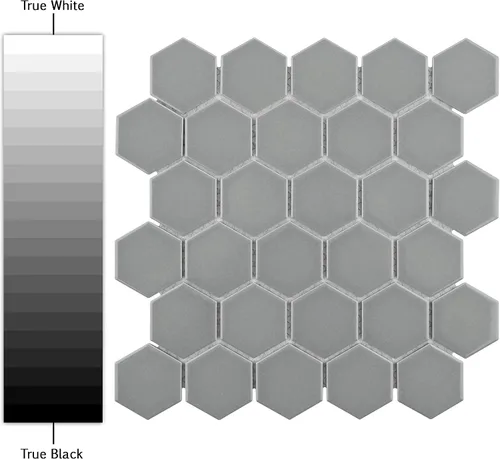 Miniatura 6 de Merola Tile Metro - Azulejo hexagonal de 2 pulgadas, color gris claro brillante, 11-1/8 pulgadas x 12-5/8 pulgadas, azulejos de porcelana para piso